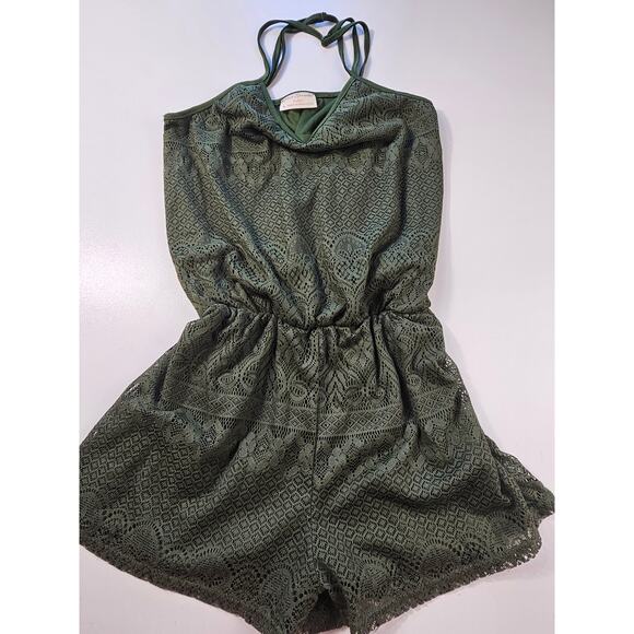 Bobbie Brooks size L large green lace lined short romper summer whimsigoth EUC - Picture 5 of 9